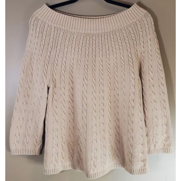 Talbots Sweaters - Talbots Tan Cable Knit 100% Cotton Wide Neckline Size XL